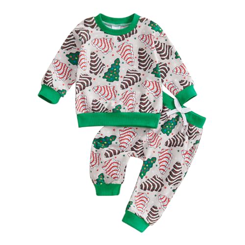 Meiweileya Baby Boy Girl Christmas Outfit Christmas Tree Cake Sweatshirt Pullover Top Pants Set Cute Xmas Fall Winter Clothes