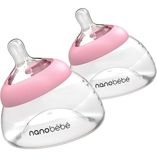 Nanobebe Breastmilk Bottle, Breastfeeding Newborn Breast Like, Anti Colic, Perfect Latch, Preserves Breast Milk nutrients, Twin-Pack Pink