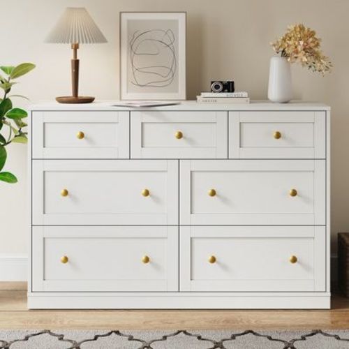 Heynemo 7-Drawer Dresser – Large Storage Chest for Bedroom, White