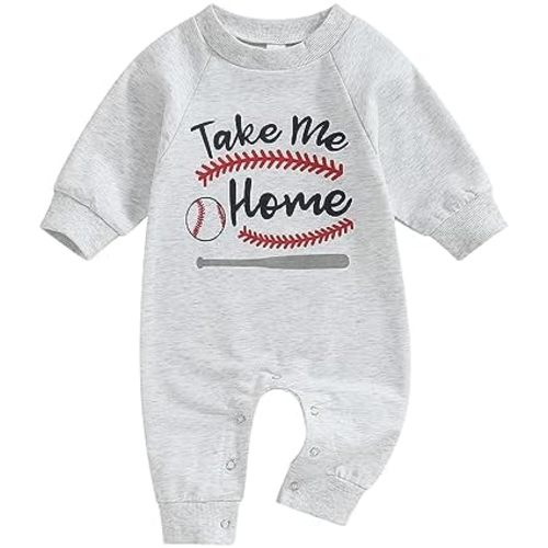BULINGNA Infant Baby Boy Girl Baseball Jumpsuit Long Sleeve Take Me Home Romper Playsuit Sweatshirt Fall One Piece Outfit
