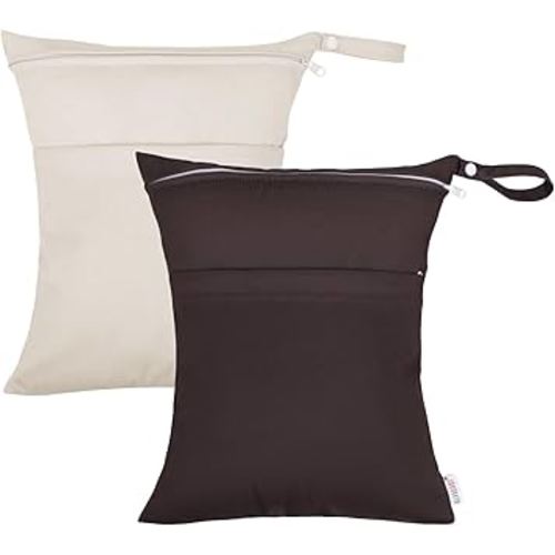 ALVABABY Wet Dry Bags with Two Zippered Pockets 2pcs Travel Beach Pool Daycare Soiled Baby Reusable Waterproof Yoga Gym Bag for Cloth Diaper Swimsuits Wet Clothes Setting Gifts 2LM05-CA