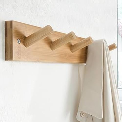 Amazon.com: SKOLOO Wooden Wall Mounted Coat Rack,16'' Hole to Hole, 5 Pegs Bamboo Wall Hook for Hanging Clothes Robes Towels Hats,White : Home & Kitchen
