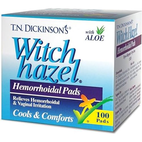 T.N. Dickinson's Hemorrhoidal Pads, Witch Hazel with Aloe, Clear, 100 Count