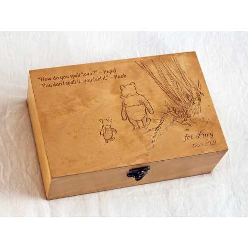 Winnie the pooh saying on keepsake box, Winnie and Piglet image on lewelry box, Custom Winnie quote on wooden box
