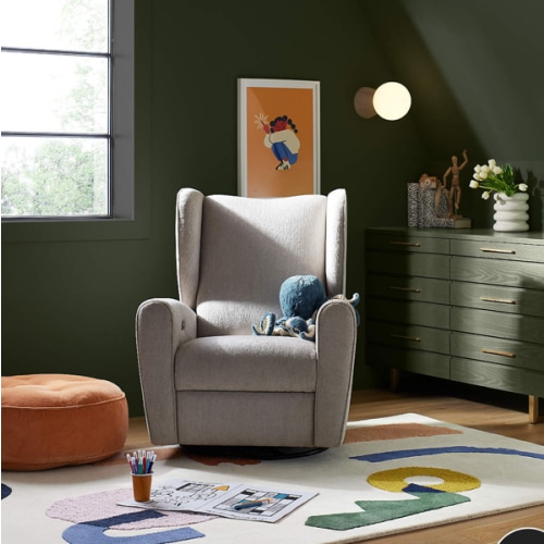 Seesaw Dove Grey Nursery Power Recliner Chair w/ Electronic Control and USB with Metal Base