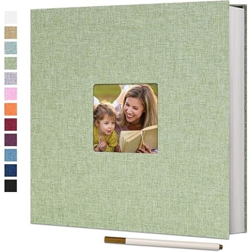 Vienrose Large Photo Album Self Adhesive for 4x6 8x10 10x12 Pictures Linen Scrapbook Album DIY 60 Blank Pages with A Metallic Pen
