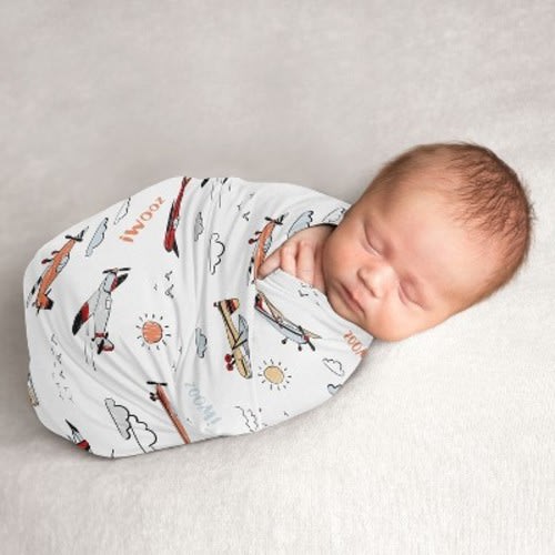 Sweet Jojo Designs Boy Swaddle Baby Blanket Airplane Red Blue and White