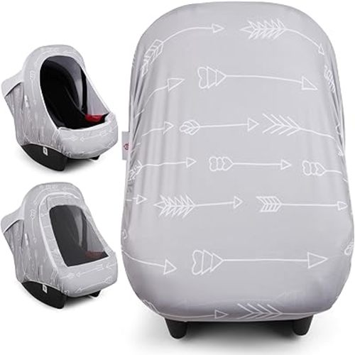 Metplus 2-in-1 Baby Car Seat Cover, Multi Use Cover for Baby Car Seat Canopy with Privacy Sun Shade, Protect Your Baby's Safety Seat with Style, Infant Carrier Covers for Boys & Girls
