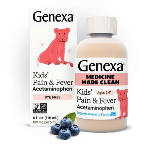 Genexa Children's Acetaminophen, 4 oz - Organic Blueberry, Gluten-Free, Non-GMO, Vegan