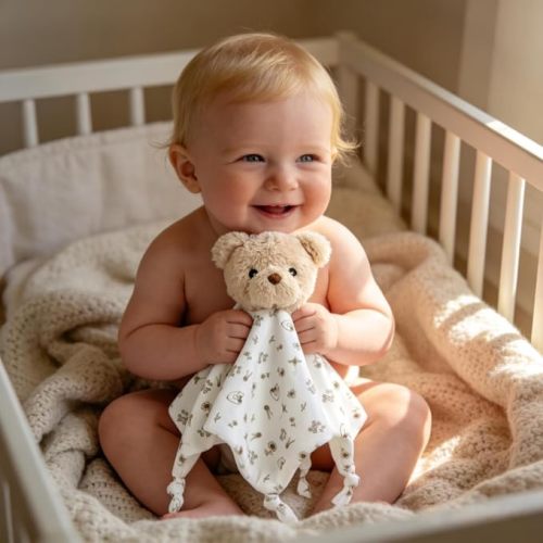 CREVENT Cozy Plush Baby Security Blanket, Soft Bear Lovey for Baby Girls and Boys, Comfort Blanket, Birthday Gift