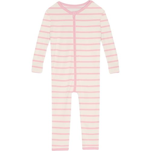 KicKee Print Convertible Sleeper, Long Sleeve Footless Bodysuit, One-Piece Ultra Soft Sleepwear (Lotus Sweet Stripe - 12-18 Months)