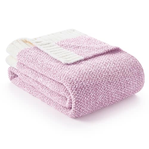 Snuggle Sac Light Purple Throw Blanket for Couch, Super Soft Warm Lavender Blankets Cozy Knit Fuzzy Plush Lightweight Throws for Sofa, Bed,Living Room, Heather Lilac, 50x60 inches