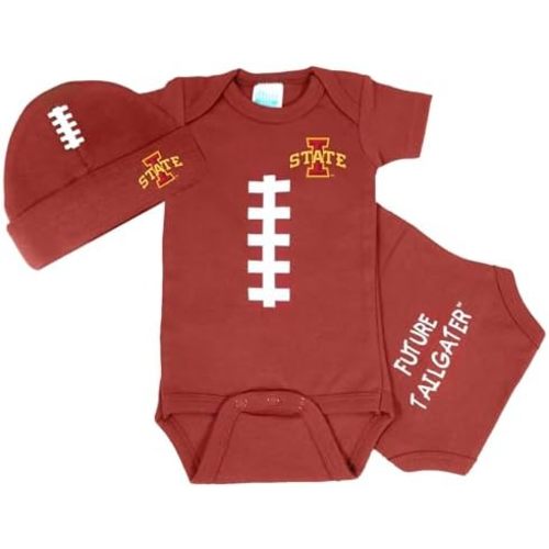 Iowa State Baby Football Bodysuit and Football Cap - Brown