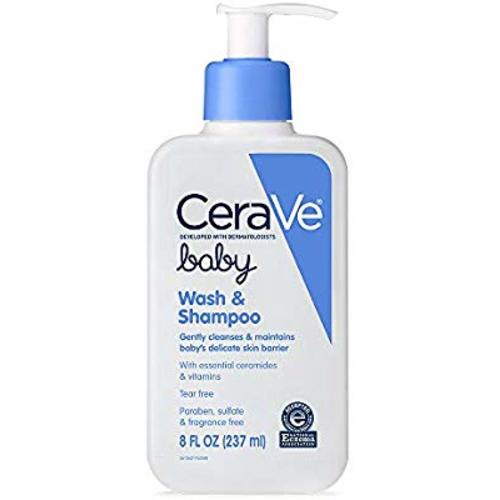 CeraVe Baby Wash & Shampoo | 8 Ounce | Fragrance, Paraben, & Sulfate Free Shampoo for Tear-Free Baby Bath Time