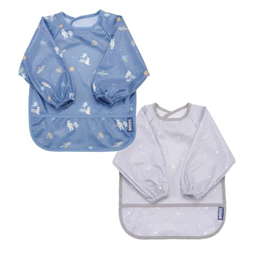 BIBaDO Mess Proof Baby Bib, 2 Pack Long Sleeve Bib, 6 month - 3 Years, Waterproof Bibs for Toddlers, Machine Washable