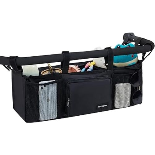 Double Stroller Organizer with 2 Insulated Cup Holders for Bob Duallie Baby Jogger City Mini GT2 Baby Stroller Accessories with Cooler Bottle Bag Parent Console Jogging Stroller Organizer