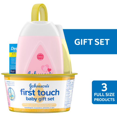Johnson's First Touch Baby Gift Set with Baby Lotion, Diaper Cream and Shampoo, 4 full size items