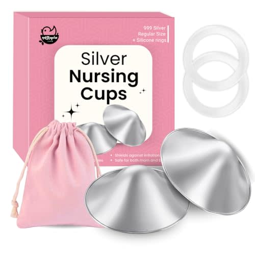 The Original Nestopia Silver Nursing Cups - Nipple Shields for Breastfeeding Newborn - Protect and Soothe Nipples - 999 Silver - Regular Size