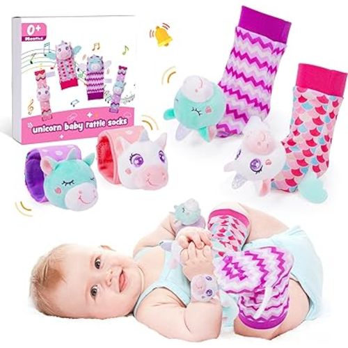 Baby Wrist and Foot Rattles, Baby Toys 3-6 Months Development Infant Sensory Toys Rattle Socks for Babies 0-6 to 12 Months Newborn Toys for 3 4 5 6 Months Old Baby Girl Shower Gifts Unicorn