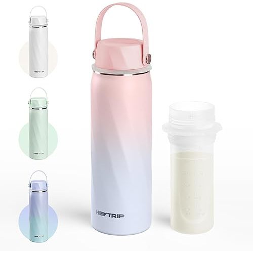 HEYTRIP Vacuum Insulated Breastmilk Cooler Bottle, 20oz Stainless Steel Portable Breastmilk Chiller, Reusable Storage Container Keeps Milk Fresh for 36+ Hours, TSA Approved, Rosy Azure