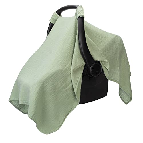 Comfy Cubs Baby Car Seat Cover - Soft, Breathable and Lightweight, 70% Rayon & 30% Muslin Cotton - Infant Car Seat Cover for Sun, Bug & Comfort Protection with Large Size Car Seat Canopy, Sage