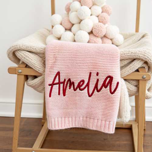 Personalized Embroidered Baby Knit Blanket, Monogrammed Newborn Gift, Baby Name Blanket, Baby Shower Gift, Nursery Gift, Baby Girl Blanket