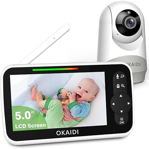 Baby Monitor with Camera and Audio, 5" Large Screen with 30-Hour Battery, 1000ft Range Video Baby Monitor, Remote Pan-Tilt-Zoom Baby Monitor No WiFi, Night Vision, VOX, 2-Way Talk, 8 Lullabies