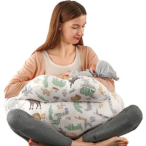 BATTOP Nursing Pillow for Breastfeeding,Bottle Feeding,Plus Size Breastfeeding Pillows with Adjustable Waist Strap Removable Cover,Extra Pillow on Top for More Support for Mom Baby