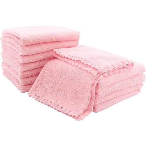 12 Pack Baby Washcloths - Extra Absorbent and Soft Wash Clothes for Newborns, Infants and Toddlers - Suitable for Baby Skin and New Born - Microfiber Coral Fleece 12x12 Inches, Pink