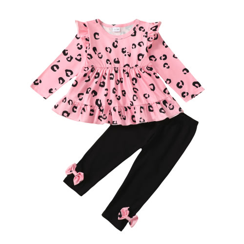 2T Baby Girls Clothes 3T Girls 2PCS Fall Winter Outfits Set Toddler Girls Long Sleeve Top Pants Set Pink