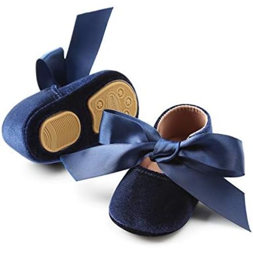 KIDSUN Infant Baby Girls Mary Jane Shoes Non-Slip Rubber Sole Ballet Slippers Princess Dress Wedding Shoes Newborn Crib Shoes First Walkers Shoes