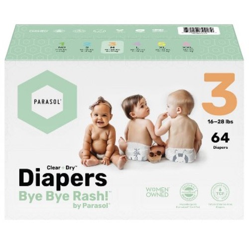 Parasol Clear+Dry Natural Disposable Diapers - Size 3 - 64ct