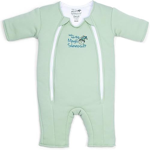 Baby Merlin's Magic Sleepsuit - 100% Cotton Baby Transition Swaddle Sleep Suit for Infants 6-9 Months - Baby Sleepsuit with Double Zipper for Easy Diaper Changes and Scooped Neckline - Sage Green
