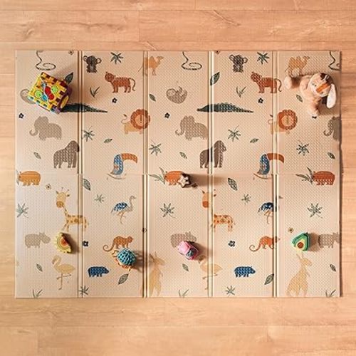 Nuby Reversible Baby Floor Mat - Foldable and Lightweight Baby Play Mat for Floor - Easy Storage and Travel - Safari
