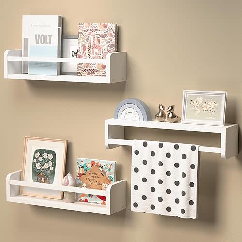 White Floating Shelves Set of 3, Wall Mounted Nursery Bookshelf for Kids Room Storage, Classic White Floating Shelves for Wall, Baby Book Shelves for Kids Bedroom Toddler Room Decor - White
