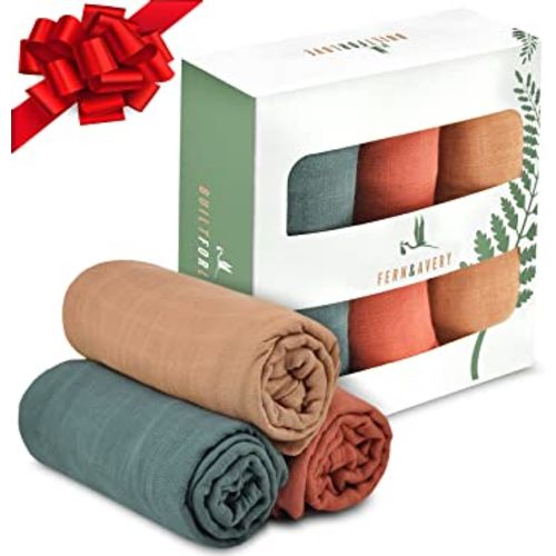 Fern & Avery Swaddle Blankets - Organic Cotton and Bamboo Baby Blankets - Gender Neutral Muslin Swaddles for Baby Boy or Baby Girl - Newborn Essential Receiving Blankets - Swaddle Set of 3 - Forest