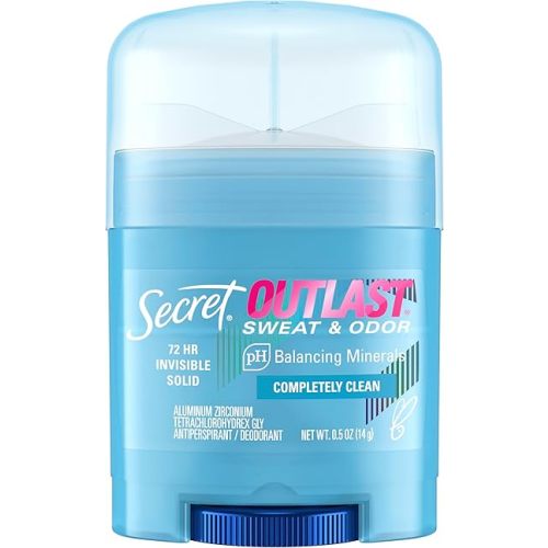 Secret Outlast Antiperspirant Deodorant for Women, 72hr Sweat & Odor Protection, PH Balancing Minerals, Invisible Solid, Completely Clean Scent, Travel Size, 0.5 oz