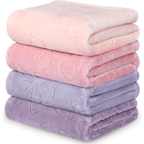 BORITAR 4 PCS Baby Blankets for Girls, 3D Flannel Fleece Crib Blanket, Cozy and Lightweight Blanket for Infant Newborn Toddler, 30 x 40 Inch