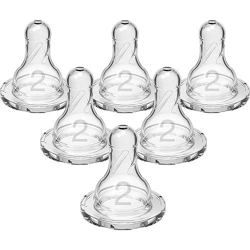 Dr. Brown’s Natural Flow Level 2 Narrow Baby Bottle Silicone Nipple, Medium Flow, 3m+, 100% Silicone Bottle Nipple, 6 Count