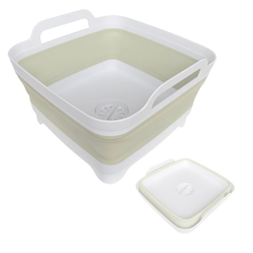 Collapsible Wash Basin for Baby Bottles - 2.4 Gallons Portable Wash Bin for RV Camping Sink, Space-Saving Dish Tub (Green)