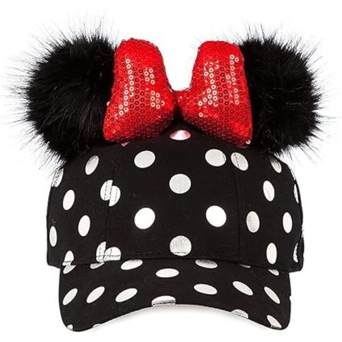 Disney Minnie Mouse Polka Dot Pom Pom Baseball Cap with Bow Black