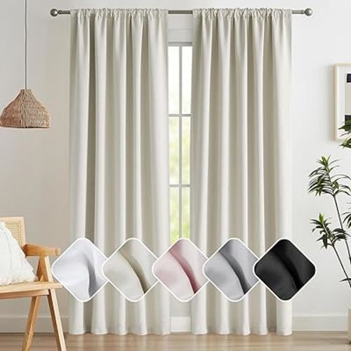 Back Tab Natural Beige Blackout Curtains 84 Inches Long for Living Room, Thermal Insulated Total Blackout Draperies for Bedroom Guest Room 2 Pcs, 40W x 96L, 8 FT Tall, Rod Pocket