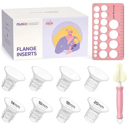 Nuliie 8PCS Flange Sizing Kit 14/16/18/20mm for 24mm Flange/Shield of Most Pumps, Silicone Flange Insert for Momcozy/Spectra/Bellababy Breast Pump, Breastfeeding Essential Pumping Kit for Moms