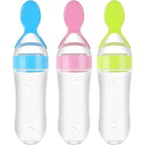 Baby Food Feeder, 3 Pack Squeeze Feeding Spoons, Silicone Baby Feeding Supplies, 3 oz Food Dispensing Spoon for Boys Girl Kids Toddlers