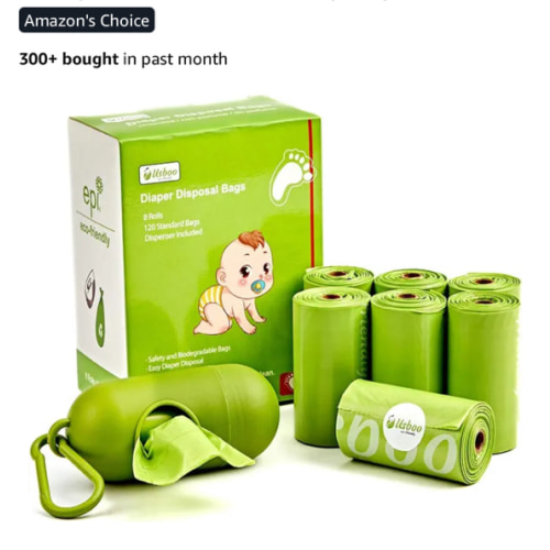 Baby Disposable Diaper Bags, Waste Bags 8 Refill Rolls/120 Bags with Dispenser, Convenient and Quick Diaper Disposal, Unscented