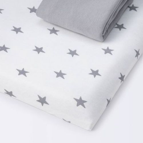 Fitted Play Yard Jersey Sheet Scatter Star And Solid Gray - Cloud Island™ 2pk