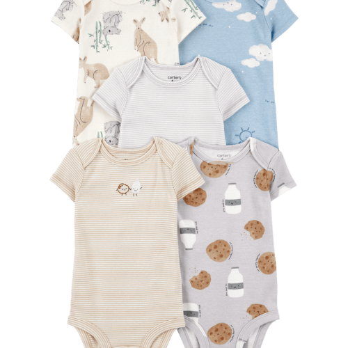 Multi Baby Boy 5-Pack Kangaroo Cloud Short-Sleeve Bodysuits | Carter’s Oshkosh Canada