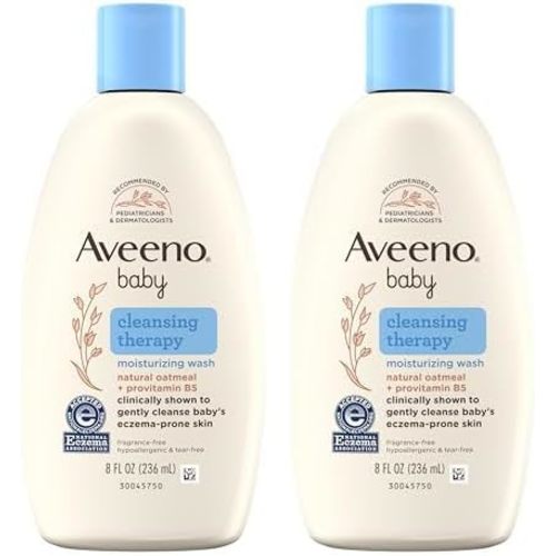 Aveeno Baby Cleansing Therapy Moisturizing Baby Body Wash with Natural Oatmeal & ProVitamin B5, Gentle Tear-Free Baby Bath Wash for Sensitive & Eczema-Prone Skin, Hypoallergenic, 8 oz (Pack of 2)