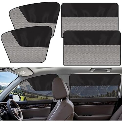 Car Side Window Sun Shades, 4 Pcs Magnetic Car Window Covers for Baby, Half Blackout & Half See-Through Privacy Curtains, Light Blocking&UV Protection Window Screen for Camp, Travel, Nap