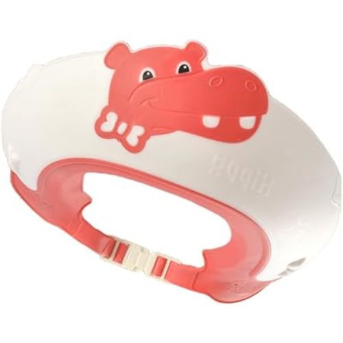 Baby Shower Cap Shield, Shower Cap for Kids, Visor Hat for Eye and Ear Protection for 0-9 Years Old Children,Cute Dinosaur/Crocodile/Hippo shape Makes the Baby Bath More Fun (Hippo, Red)